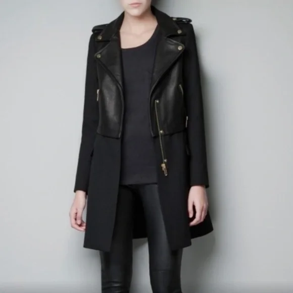 Zara genuine leather coat moto jacket small with gold hardware - Picture 3 of 8